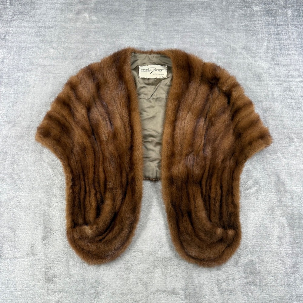 Brodey Draimin Furs Stole Women OS Brown Vintage Real Fur Wrap Glam Mob Wife